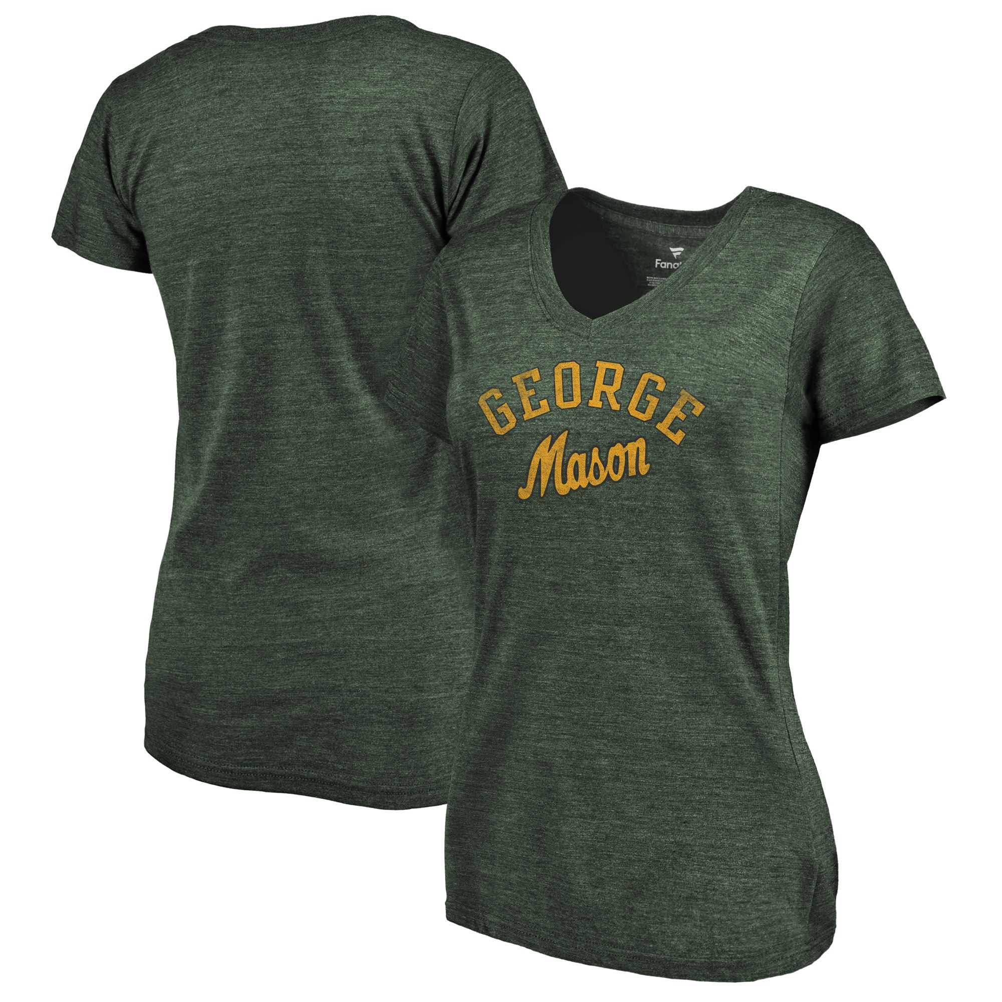 2020 NCAA Fanatics Branded George Mason Patriots Women Green Vault Arch over Logo TriBlend VNeck TShirt